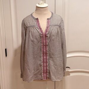 Striped Blouse with Red Accents